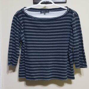 Jones New York Large Navy White Knit Top Crop Business Casual Nautical